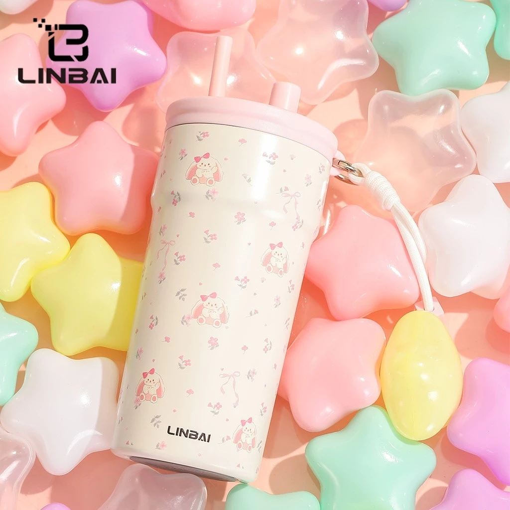 LINBAI กระติกน้ำ 500ml ฉนวนสูญญากาศ 2 ชั้น ภายในเคลือบเซรามิก เก็บความร้อน-เย็น Leakproof พร้อมหลอดดูด thumbnail 9