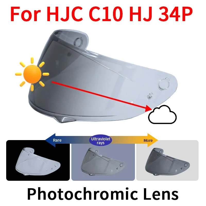 ReadyStockC10 Photochromic visor รถจักรยานยนต์หมวกกันน็อคเลนส์สําหรับ HJC c10 hj 34p HJ-34P เปลี่ยน 