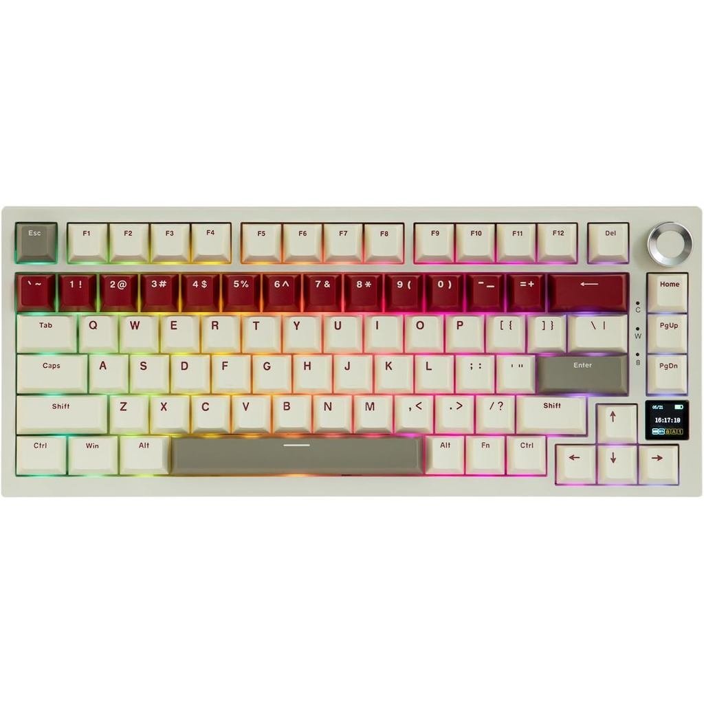 MechLands Ajazz AK820 Pro 75% คีย์บอร์ดเกมไร้สายพร้อมหน้าจอแสดงผล TFT & Knob, แป้นพิมพ์ครีมแบบกลไกปะ