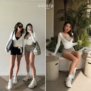 Augety Studio กางเกงขาสั้นเอวต่ําเอวยางยืดคุณภาพสูง, กางเกงขาสั้น RAYE
