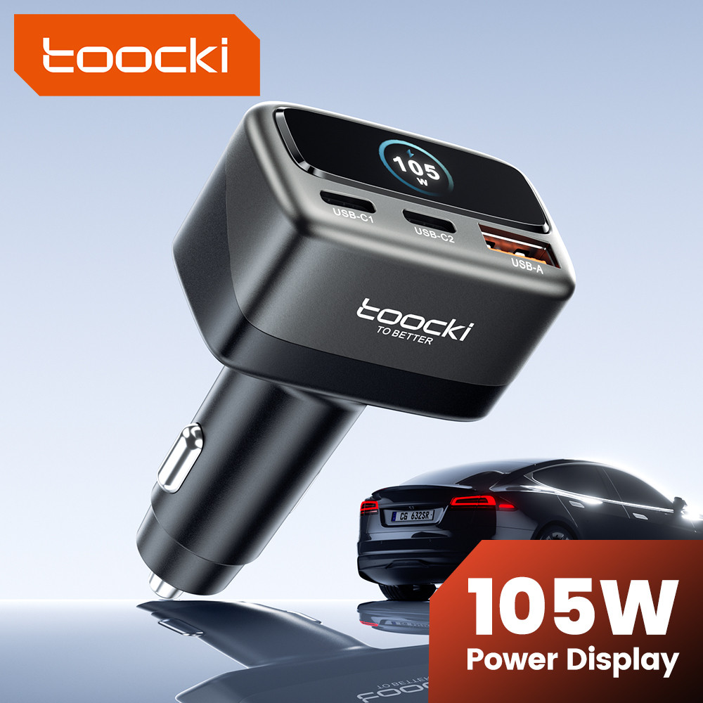 Toocki 105W 3-in-1 ประเภท C ที่ชาร์จแบตในรถพร้อมจอแสดงผลดิจิตอล Real-Time Power Monitor 2C + A PD 45W 30W PPS Super Fast ชาร์จอะแดปเตอร์ USB สําหรับโทรศัพท์ 17 16 Samsung S23 S24 แล็ปท็อป