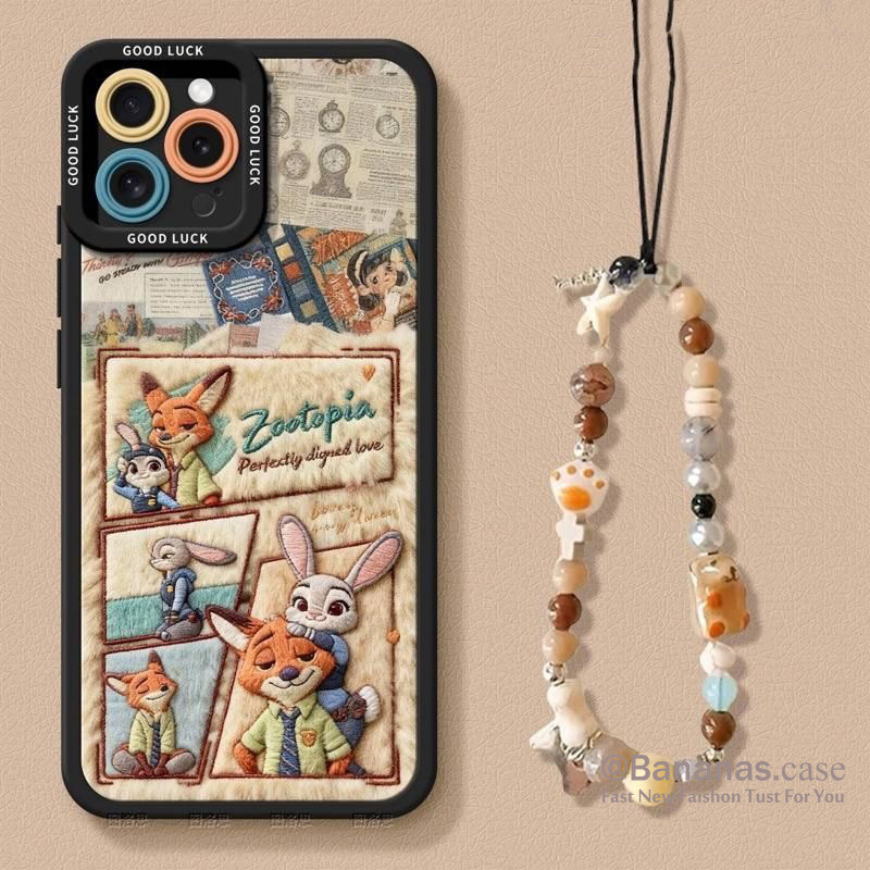 คู่น่ารักเย็บปักถักร้อยกระต่าย + Lanyard เคสโทรศัพท์สําหรับ iPhone 17 16 15 14 13 12 11 Pro Max X Xr Xs Max 7 8 Plus SE2020