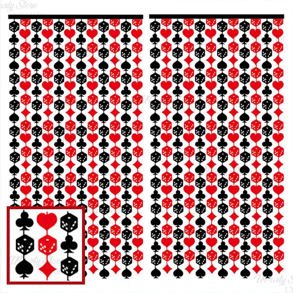 1/2pcs Casino สีดําสีแดงฟอยล์ผ้าม่าน Casino Glitter Fringe ผ้าม่านสําหรับโป๊กเกอร์ Night Card เกมวัน