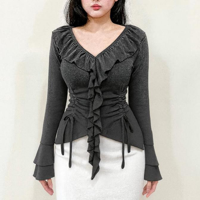 Tq88indonesia Modern Womens Casual Blouse / ELEANOR Top Jelly Fish สไตล์เกาหลี / เสื้อผ้าผู้หญิงล่าส