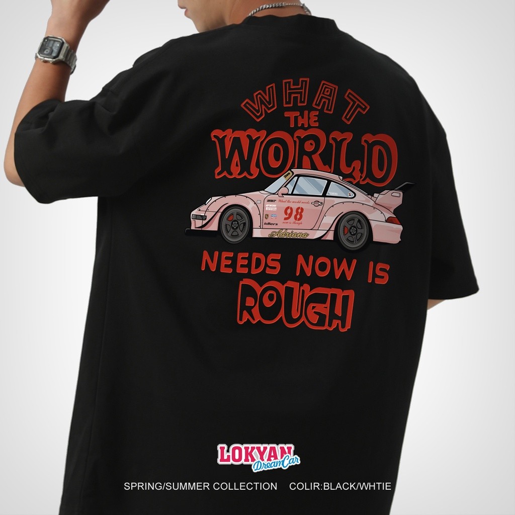 ผู้ชายผู้หญิงสไตล์เดียวกันรอบคอ RWB โลโก้รถแข่งพิมพ์เสื้อยืดแขนสั้นขนาดใหญ่ 01