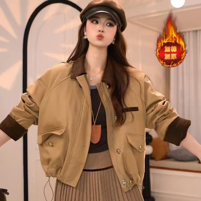 [Xu Me Dazzling] Zhao Lusi Star สไตล์เดียวกันผ้าฝ้ายเสื้อแจ็คเก็ตหนาผู้หญิงฤดูหนาว 2025 สไตล์ใหม่เสื