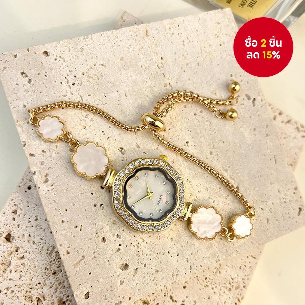 นาฬิกาควอทซ์ผู้หญิงสไตล์ อิน สร้างสรรค์ - สเกลตาข่าย หมุนหมายเลข & สายเหล็กปรับได้