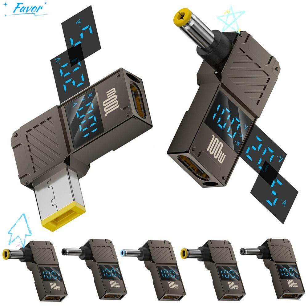 อะแดปเตอร์ FAVOR Type-C เป็น DC, จอแสดงผลดิจิตอล PD 100W ตัวแปลง USB-C เป็น DC, ปลั๊กชาร์จโน้ตบุ๊กอัจฉริยะชาร์จเร็วสากลสําหรับ //Dell