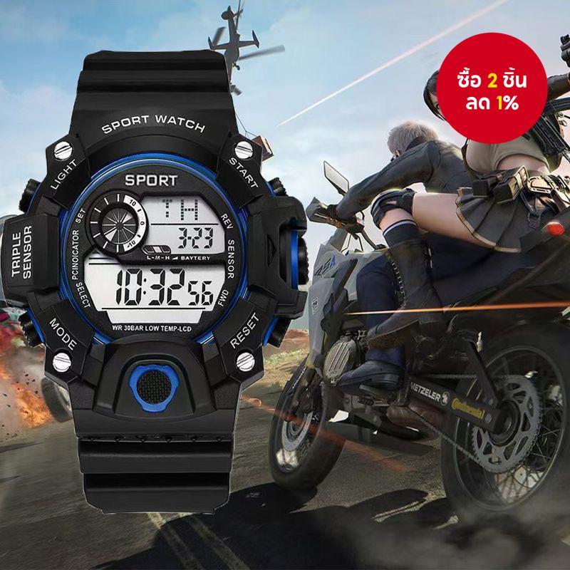 นาฬิกากีฬาแทคติคัลผู้ชาย - จอแสดงผลดิจิตอล LED, ไฟกลางคืนสำหรับการผจญภัยกลางแจ้งและการฝึกซ้อมในตอนกลางคืน