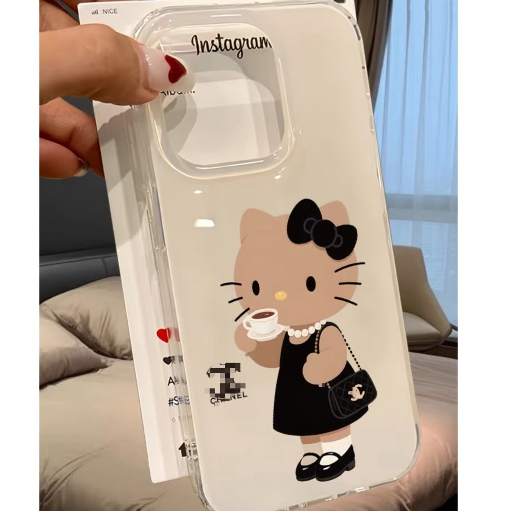 ดื่มกาแฟ Hello Kitty สีขาว IMD เคสโทรศัพท์ iPhone ที่ใช้งานได้แอพ iPhone 16 Pro Max/15/17 Pro/14 Pro