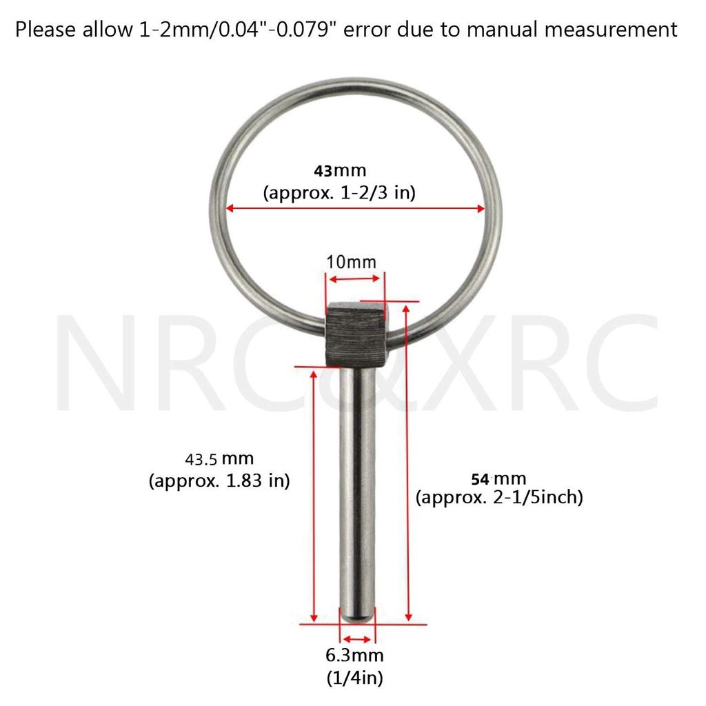Stainless Steel 316 Lynch pins Linch Pin Dia 6.1mm(1/4In) x L 43.5mm(1-2/3in) with Ring 4 Pack