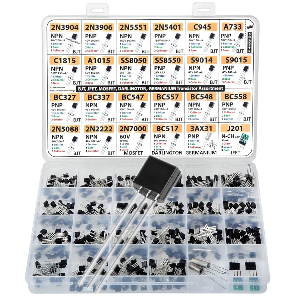 Transistor Assortment Kit, 434 pcs 24 Values, BJT, Mosfet, Germanium, Darlington, JFET, Sockets, 2n3