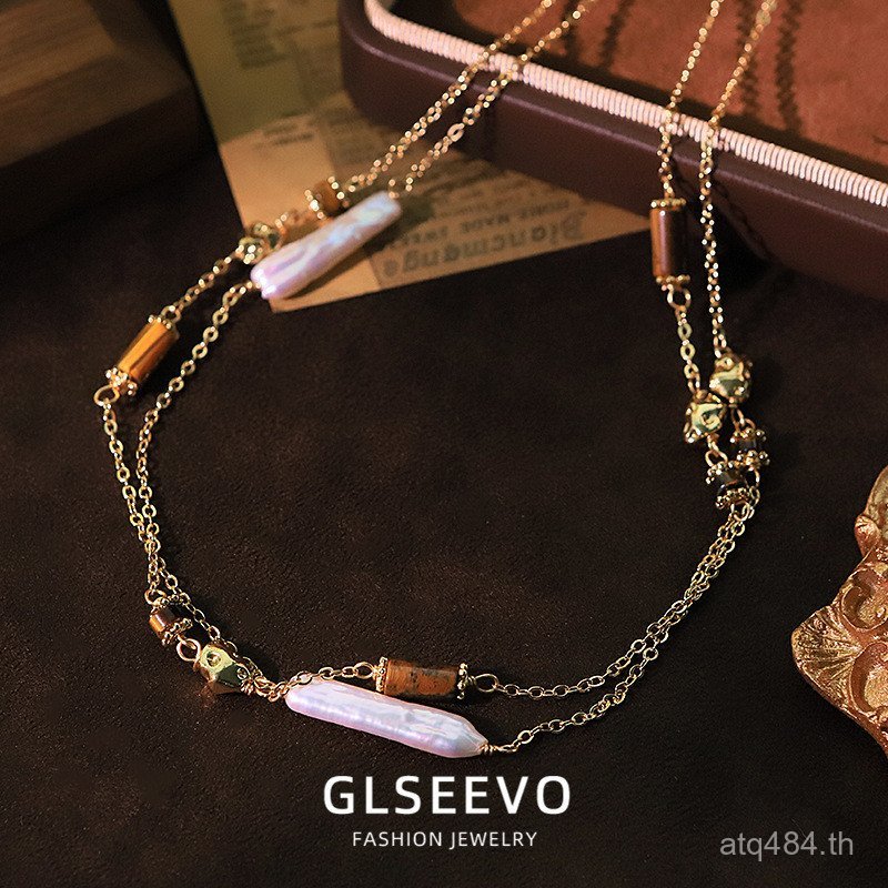 ผู้หญิง All-Match ยาวธรรมชาติเสื้อกันหนาวหรูหรา Clavicle CHAIN สร้อยคอทองแดงบล็อก Tiger Eye Stone Hi