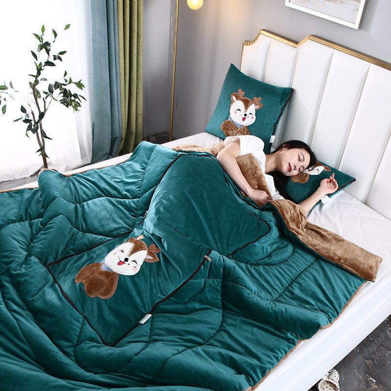 Plus กํามะหยี่หนาหมอนผ้านวม Dual-ใช้หมอนผ้านวม Two-in-One รถการ์ตูน Office Nap ผ้านวม 7QVQ