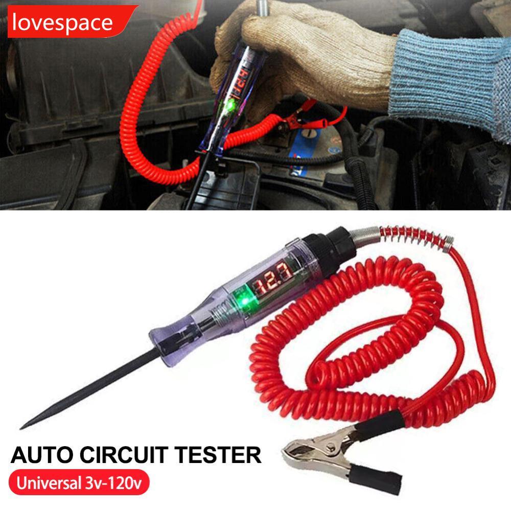 LOVESPACE 12V 24v จอแสดงผล LED เครื่องทดสอบวงจรรถยนต์ปากกา Probe 3-120v ไฟฟ้าฟิวส์ทดสอบแรงดันไฟฟ้าปา