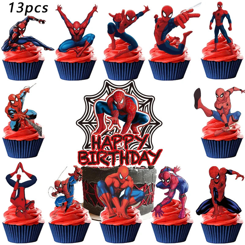 13pcs Spider Man เค้ก TopperCupcake Toppers,Spider Man วันเกิดตกแต่ง,Spider Man Theme Party Supplies S1LW