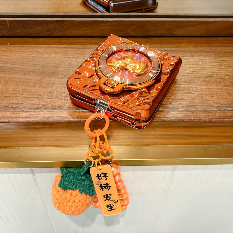 เคสโทรศัพท์แบบพับได้สําหรับ Oppo Find N2 N3 Flip Electroplated สีส้มหมุนวงเล็บม้าสร้อยข้อมือ Hard TPU เคสโทรศัพท์ - รูปที่ 4