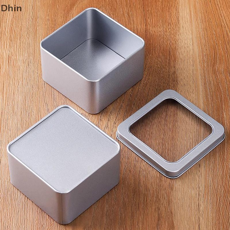 [ดิน] รอบตารางดีบุกกล่องหน้าต่างใสเหล็กกล่องเก็บชาขวดอาหารขนมกล่องเค้กเครื่องประดับครีมภาชนะเครื่องสําอางหม้อเปล่าปลาค็อด