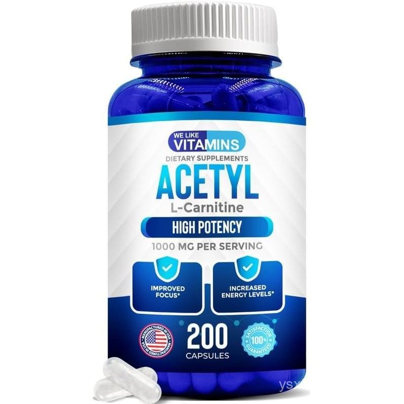 เราชอบวิตามิน Acetyl L-Carnitine 1000mg Capsules - 200 Easy to Swallow Veggie Capsules - อาหารเสริม 