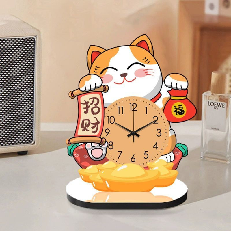 Jam KucFortune Cat Lucky Cat นาฬิกาเครื่องประดับนาฬิกาเงียบห้องนั่งเล่นตกแต่งบ้าน Lucky Cat Sw นาฬิก