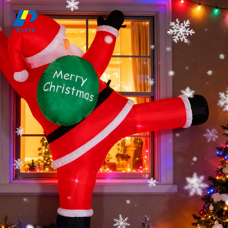 [yostkgr] 9.84ft Christmas Inflatable Santa Climbing wall with Built in LED, Hanging Santa with Gift