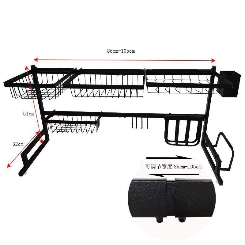 ชั้นวางมีดทําครัวสําหรับชั้นวางล้างจานสีดําชั้นวางท่อระบายน้ําชั้นเก็บสแตนเลสสไตล์เดียวกันอ่างล้างจา