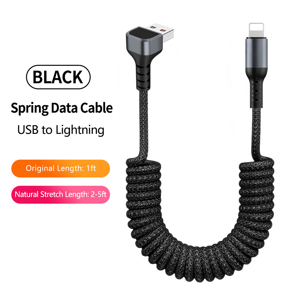 Right Angle 90 Degree USB A to USB C Coiled Cable for Android Auto & Carplay, USB Type C Charging Co