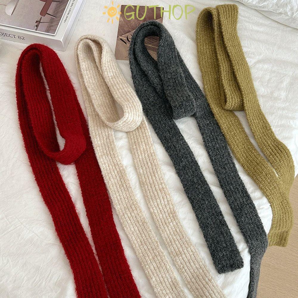 GUTHOP ผ้าพันคอยาวผู้หญิง,ตกแต่ง Neckerchief ถักผ้าพันคอแคชเมียร์เลียนแบบ, Harajuku แคบออกแบบขนสัตว์เทียม Y2K สาวผ้าพันคอหญิง