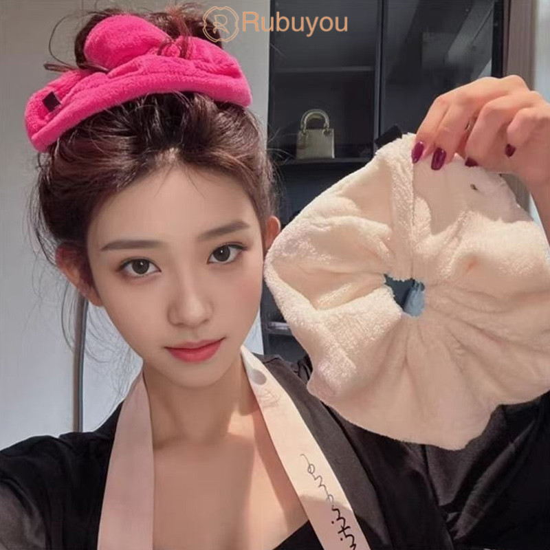 Rubuyou หวาน ตุ๊กตา ยางรัดผม ผู้หญิง อารมณ์ เรียบง่าย ผมแห้ง ผ้าขนหนู เชือกผูกผม ยางรัดผม-COD