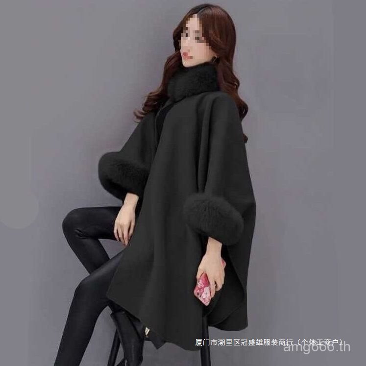 ดีงามทําด้วยผ้าขนสัตว์บิ๊กกระต่ายขนปกเสื้อคลุมฤดูใบไม้ร่วงฤดูหนาวทําด้วยผ้าขนสัตว์กลางความยาวเสื้อขน