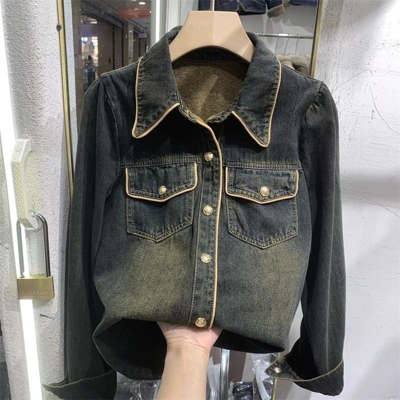 Cowboy Autumn and Winter Shirt Korean Style 2023 Wool Warm Shirt New Long Sleeve Jacket Casual Thick