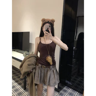 <Moses Queen> เสื้อสายเดี่ยวมีฟองน้ำ สีพื้น สำหรับใส่ข้างในในช่วงฤดูใบไม้ร่วงและฤดูหนาว เสื้อครอปหลังสวย