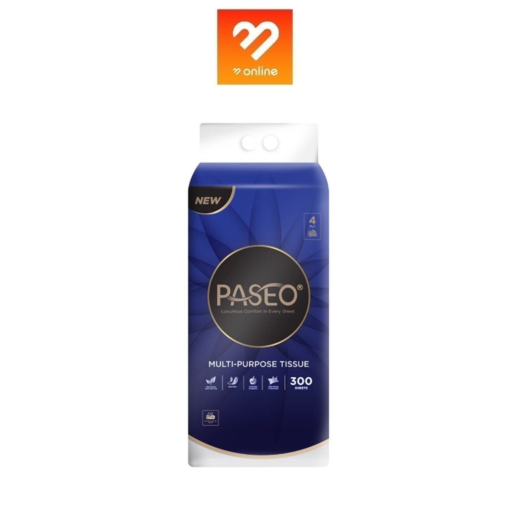 PASEO พาซิโอ ทิชชู่อเนกประสงค์แบบแขวน​หนา 4 ชั้น 300 แผ่น