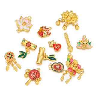 2ชิ้นโลหะผสมน้ํามันหยดจี้สไตล์จีนจี้โอนสร้อยคอจี้สําหรับ ทอง…