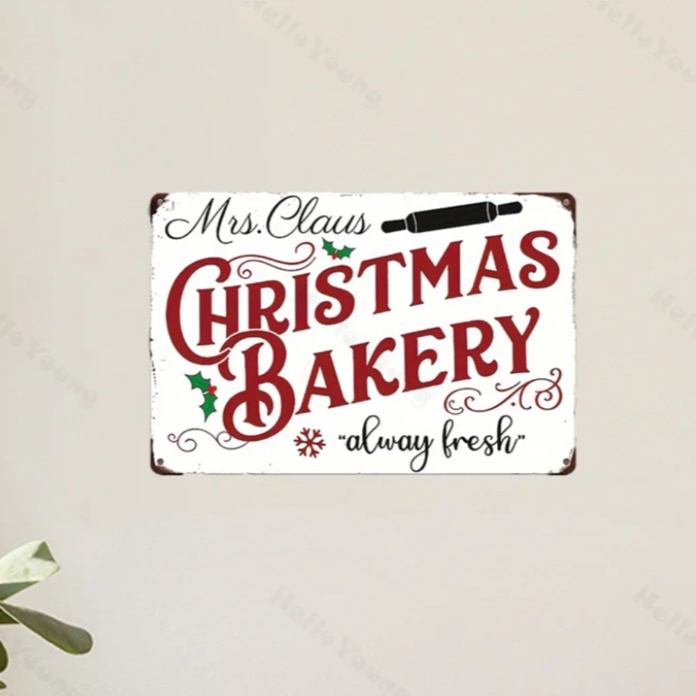 HELLOYOUNG Vintage 2D Mrs Claus Christmas Bakery ป้ายดีบุกโลหะสําหรับห้องครัว Home Wall Decor เทศกาล