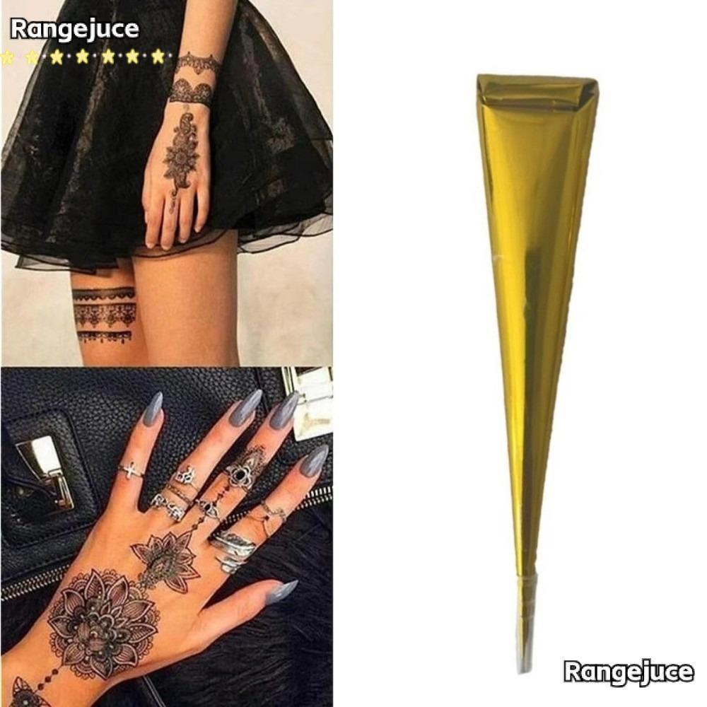 RANGEJUCE Henna Tattoo Cream, สีดําสีน้ําตาลใช้งานง่าย Henna Paste Cone, Henna Tattoo Cream ชั่วคราว