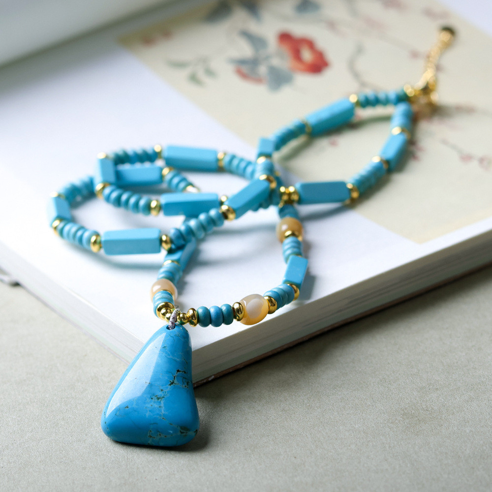 Hand-Woven Diamond Magnesium Ore Turquoise Play Pearl Shell All-Match สร้อยคอ