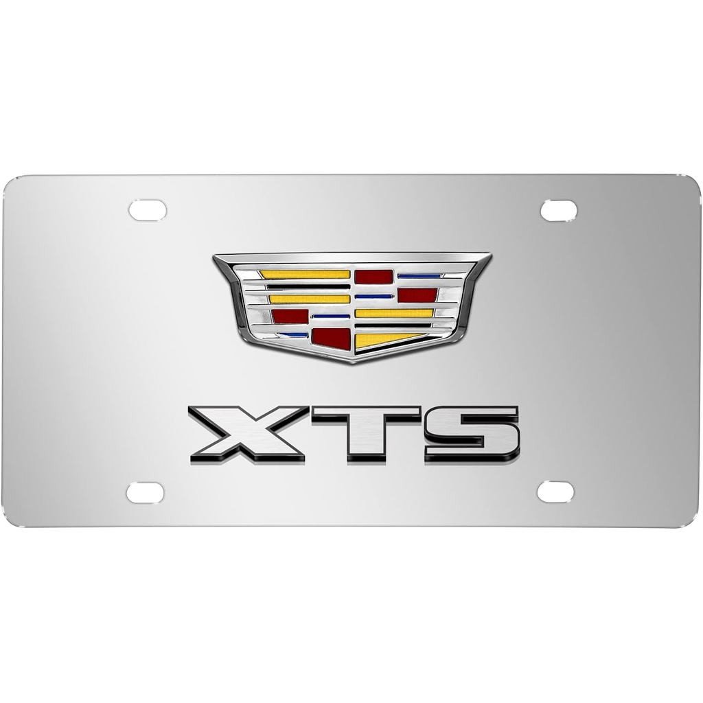 IPick Image Made สําหรับ Cadillac XTS Crest 3D Dual Logo Mirror Chrome สแตนเลสป้ายทะเบียน