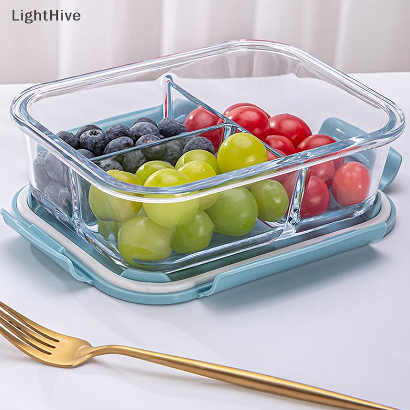 [LightHive] 1/2/3 กริดหนาป้องกันการรั่วไมโครเวฟปลอดภัยอาหาร Crisper กล่องเบนโตะแก้วบอโรซิลิเกตสูงพร้อมฝาปิดกล่องอาหารกลางวันสุญญากาศ (TH)