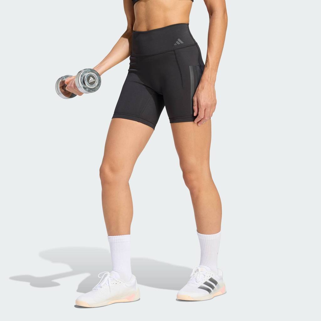 adidas Gym & Training กางเกงออกกำลังกายรัดรูปขาสั้น Optime 3-Stripes ผู้หญิง สีดำ JZ1100