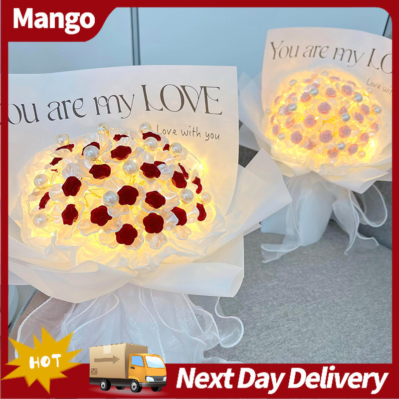 ดอกกุหลาบพร้อมไฟประดับ DIY ดอกไม้ปลอมทำมือ ของขวัญวันวาเลนไทน์ ช่อดอกไม้ ของขวัญ