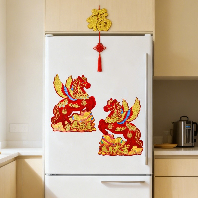 2026 ปีใหม่โชคดีบินม้ารูปแบบสติกเกอร์ประตู-จีนโบราณราศีม้าเทศกาลฤดูใบไม้ผลิหน้าต่างรูปลอก - รูปที่ 3
