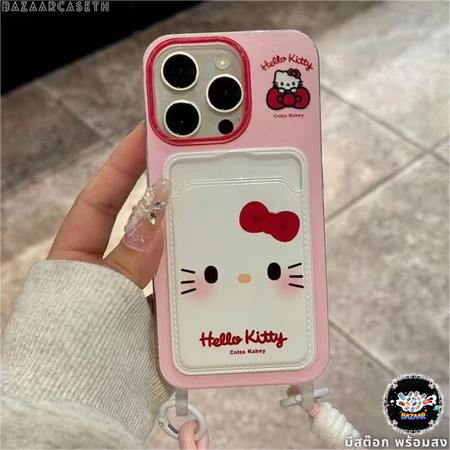 จัดส่งทันที เคสมือถือ16 แมวเคธี ชมพู เคสใสช่องใส่การ์ด สร้อยข้อมือ For iPhone17 16 11 12 13PROMAX 14 15PLUS XSXR 7/8/SE2