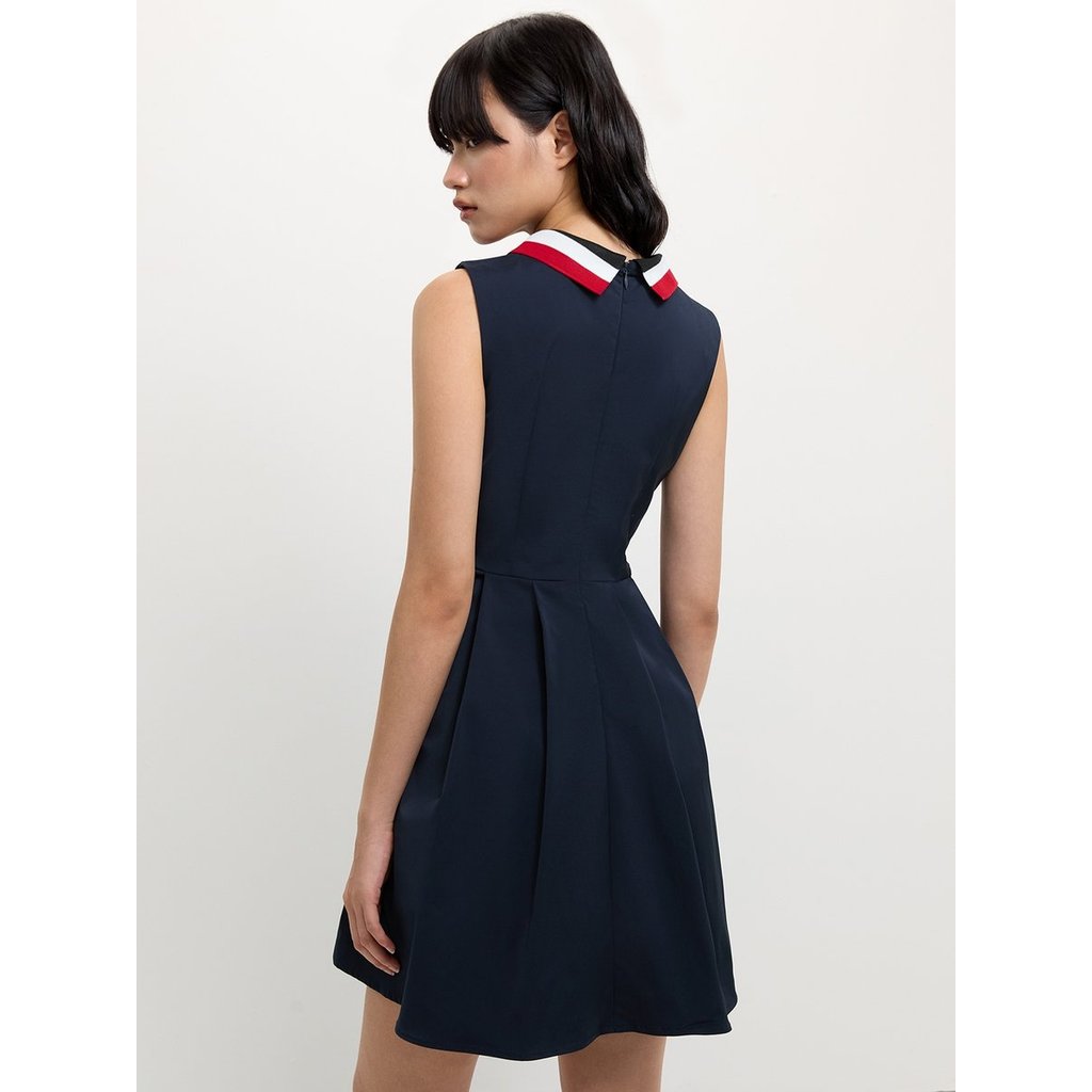 [Pomelo] เดรสพลีทคอปกสีตัดกัน / Contrast Collar Pleated Dress - รูปที่ 3