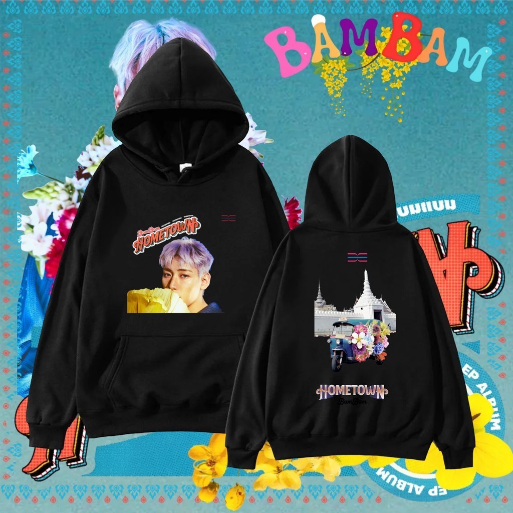 เสื้อกันหนาวมีฮู้ดพิมพ์ลายตัวละคร GOT7 Bambam Hometown Album Retro พร้อมกระเป๋าสำหรับผู้หญิง 120CM-3