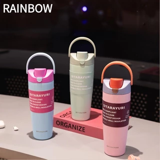 RAINBOW CUP แก้วเยติ สแตนเลส ขวดน้ำในรถยนต์ ถ้วยกาแฟ เก็บความร้อน มีหลอดดูด แก้วเก็บความเย็ 900ml