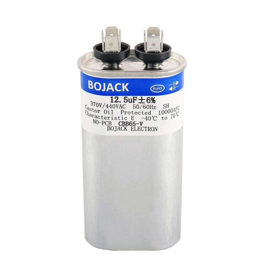 BOJACK 12.5 uF ±6% 12.5 MFD 370V/440V CBB65 Oval Run Start Capacitor สําหรับ AC Motor Run หรือ Fan S