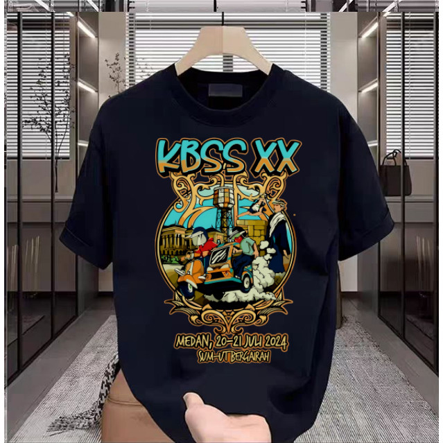 RZ APPAREL KBSS VC Medan North Sumatra สีดําคุณภาพเสื้อผ้าผู้ชายเสื้อยืดพื้นฐานเสื้อยืดลําลอง