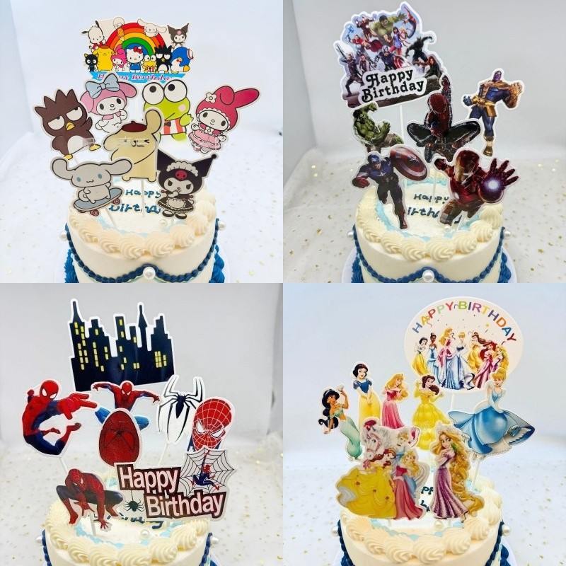 การ์ตูนสร้างสรรค์ Kuromi Spider Man Princess Series Mickey Mouse Series เค้กตกแต่ง Plugin เหมาะสําหรับวันเกิดการ์ตูน Party เค้กขนมเบเกอรี่ Plugin