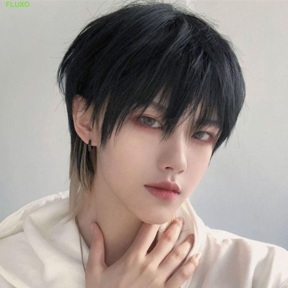 FLUXO Mullet Wig สังเคราะห์ มี челส์และไฮไลท์ สำหรับคอสเพลย์ ฮาโลวีน และการใช้งานทุกวัน